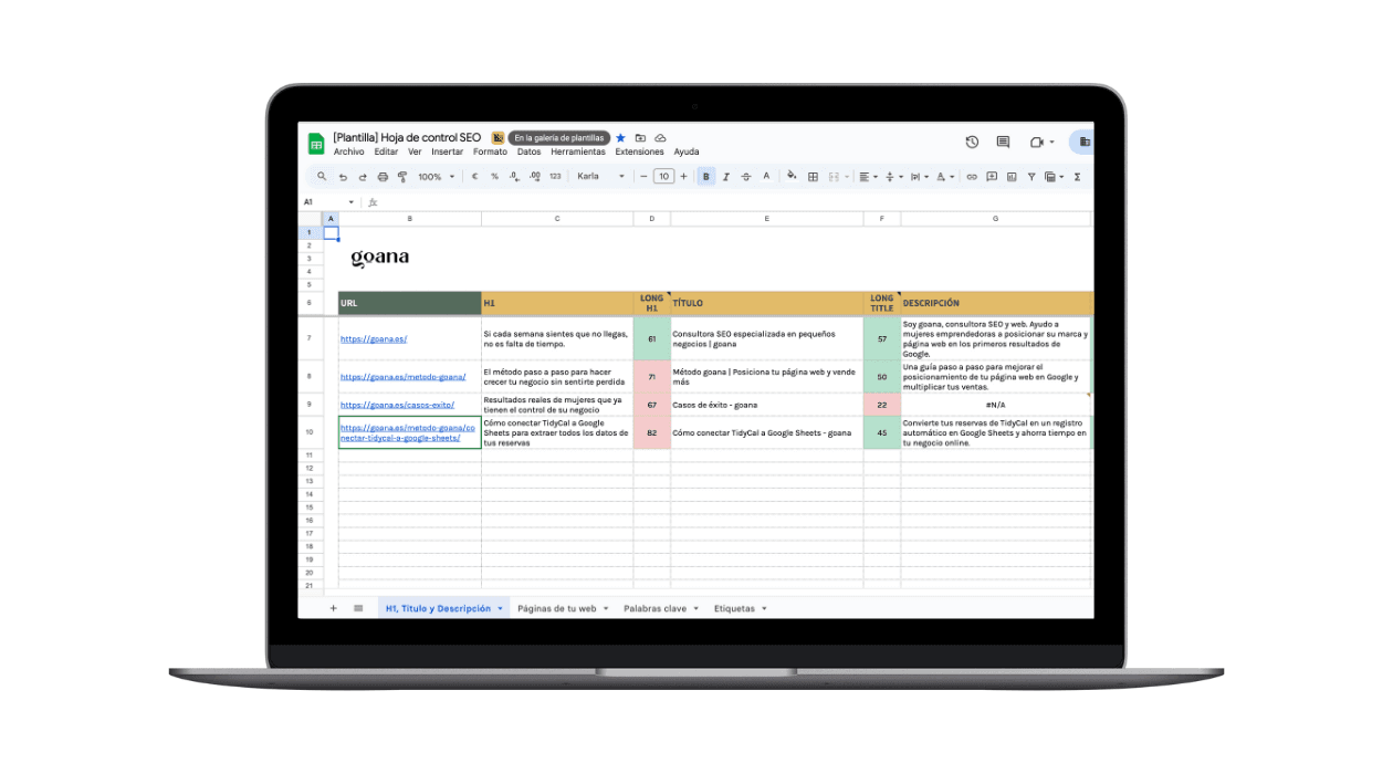 Cómo auditar H1 y etiquetas meta de tu página web con una plantilla en Google Sheets [lista para descargar]